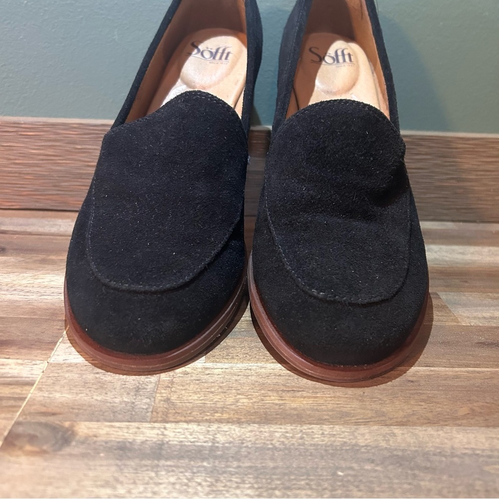 Sofft Black Suede Slip-On Loafers Block Heel Comfort Shoes Women’s 8.5 - Picture 5 of 10